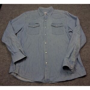 Poncho Shirt Mens XL Blue Denim Slim Fit Performance Pearl Snap Western